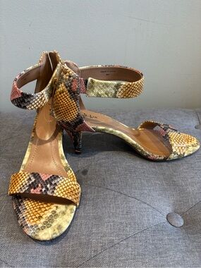 Style & Co. Snake-Print Ankle Strap Heels in Yellow and Pink
